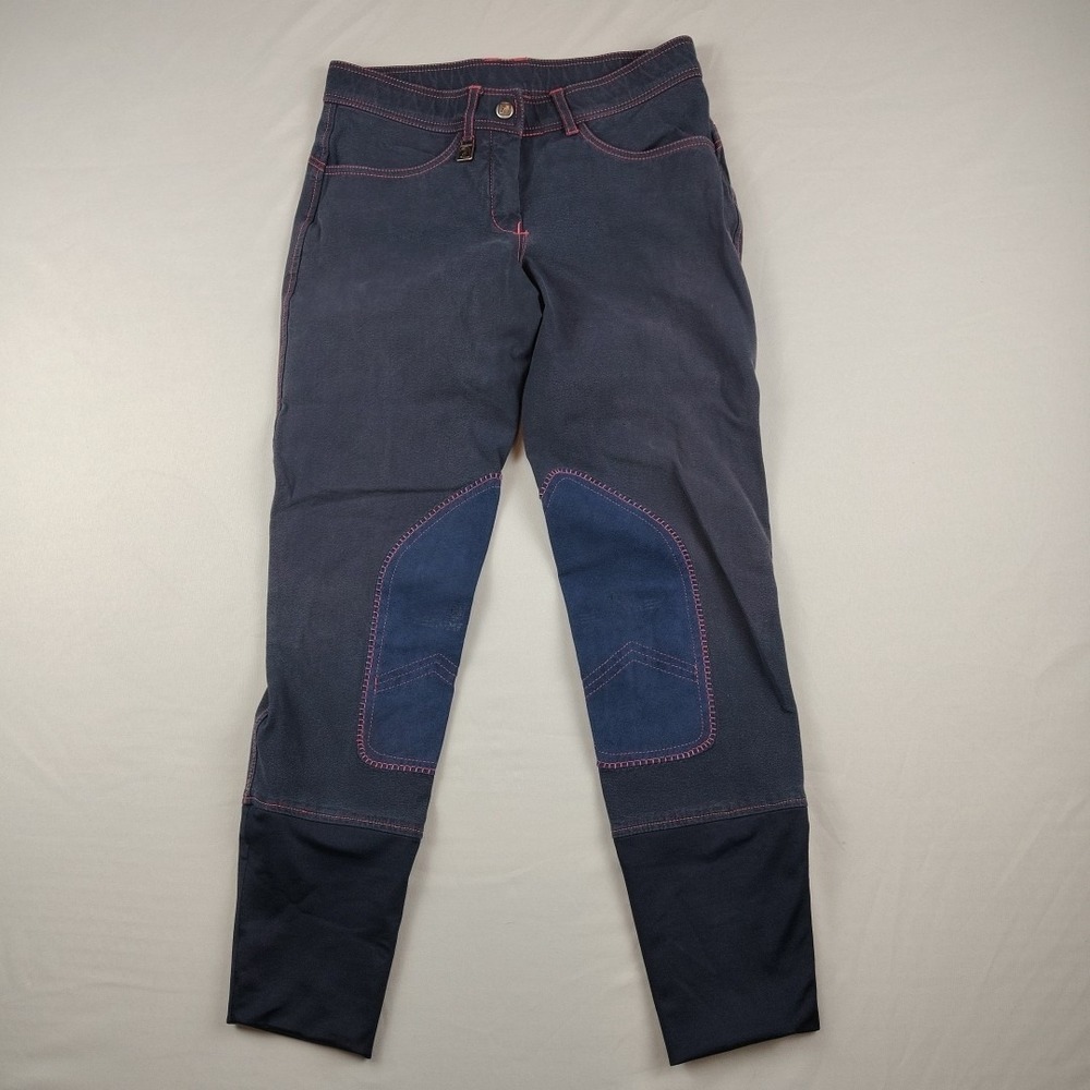 Romfh Compression Riding Breeches Womens 26R Navy Pink Boot Sock Equestrian EUC
